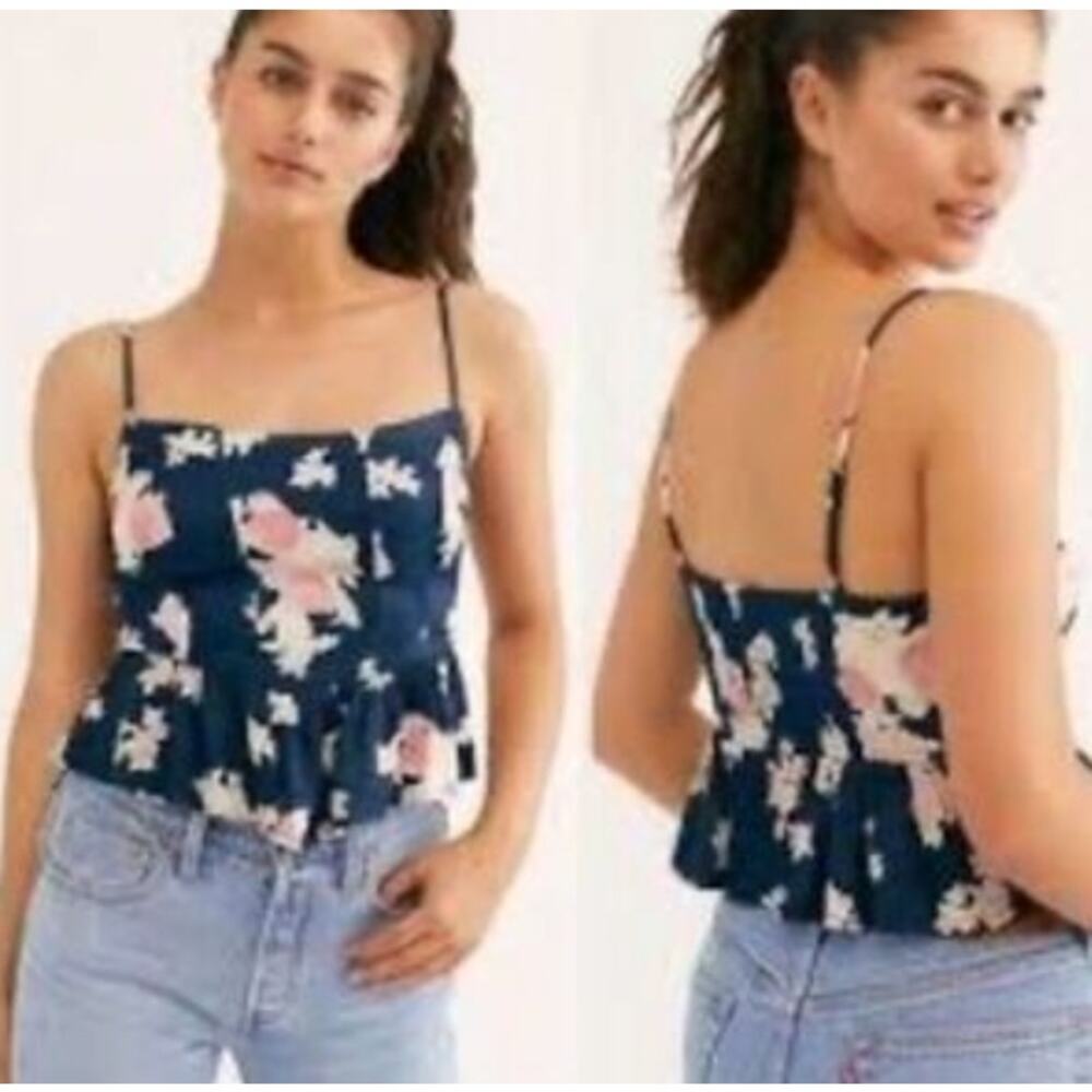 XS Free People Floral Babydoll Tank Top Coquette Festival Cottage Romantic Boho
